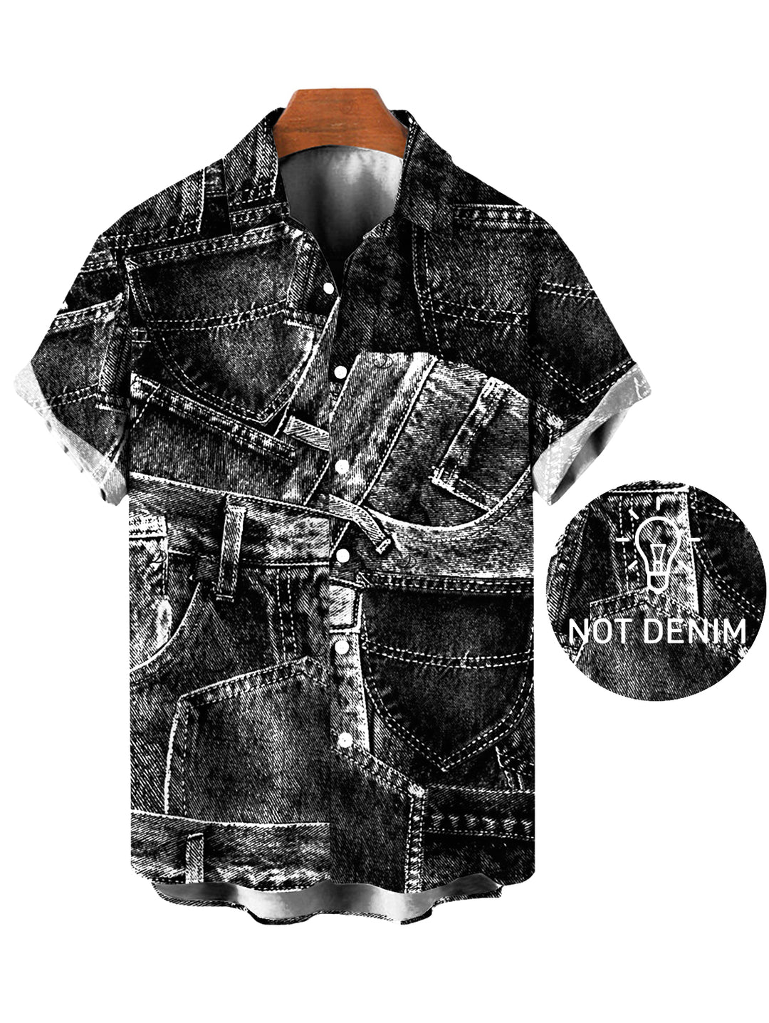 Men's Faux Demin Patchwork Print Button Up Vacation Shirt