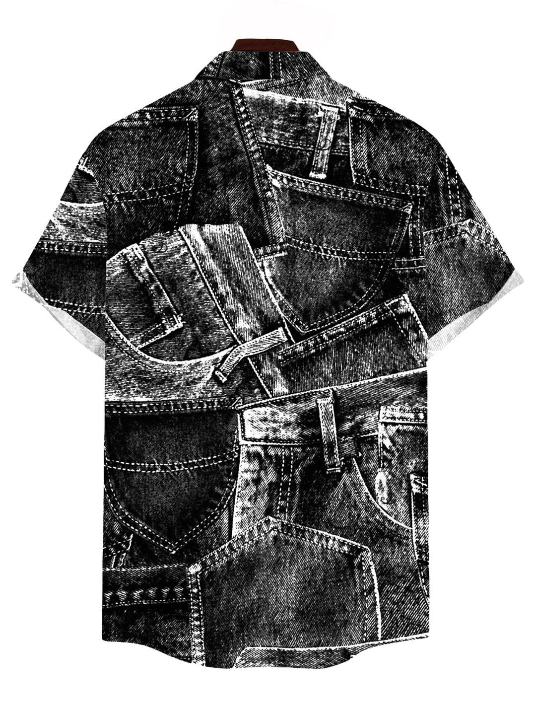 Men's Faux Demin Patchwork Print Button Up Vacation Shirt