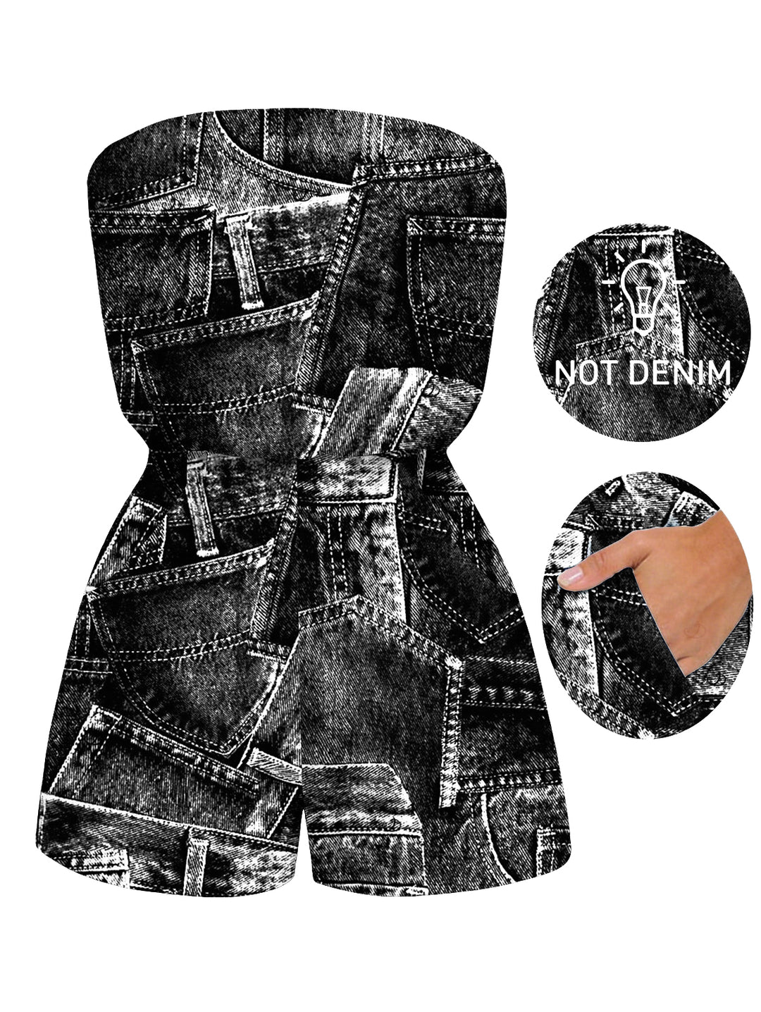 Faux Demin Patchwork Print Pocket Off the Shoulder Vacation Romper