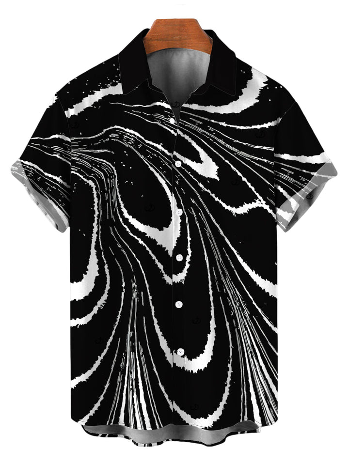 Men's Monochrome Fluid Swirl Ombre Print Button Up Vacation Shirt