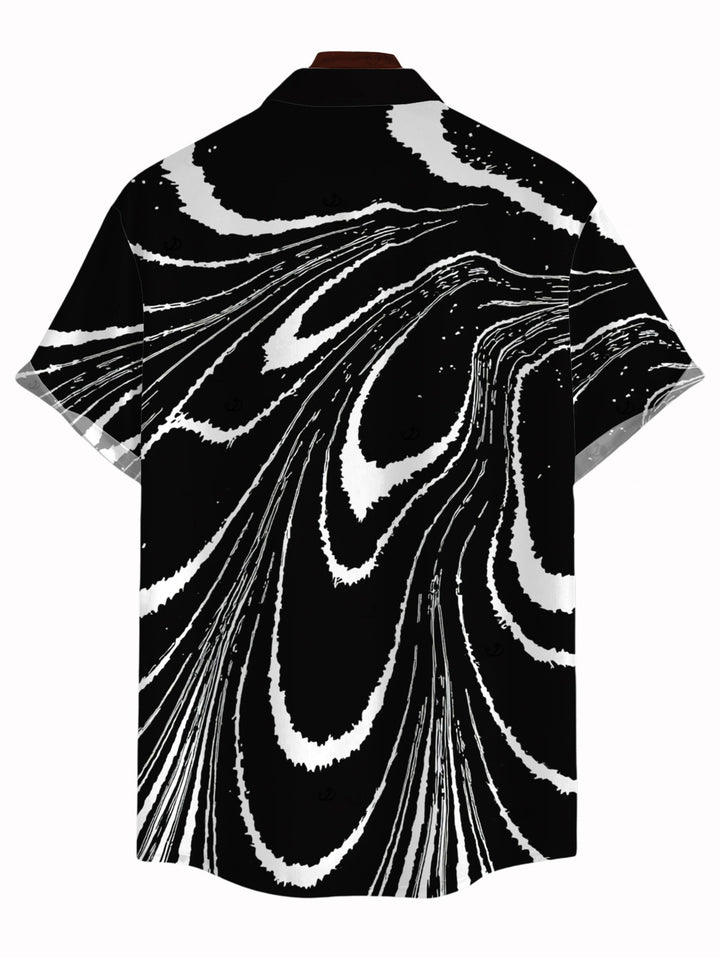 Men's Monochrome Fluid Swirl Ombre Print Button Up Vacation Shirt