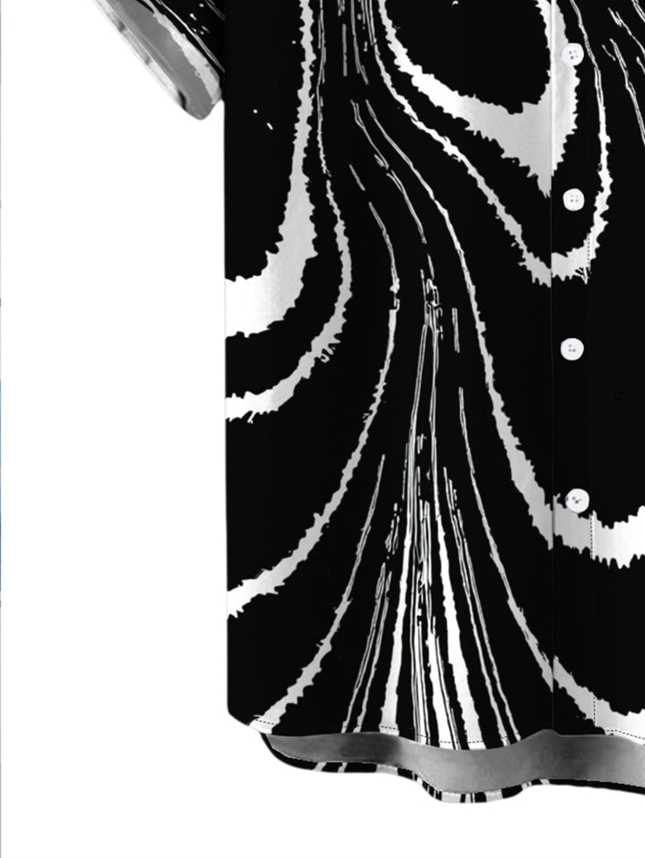 Men's Monochrome Fluid Swirl Ombre Print Button Up Vacation Shirt