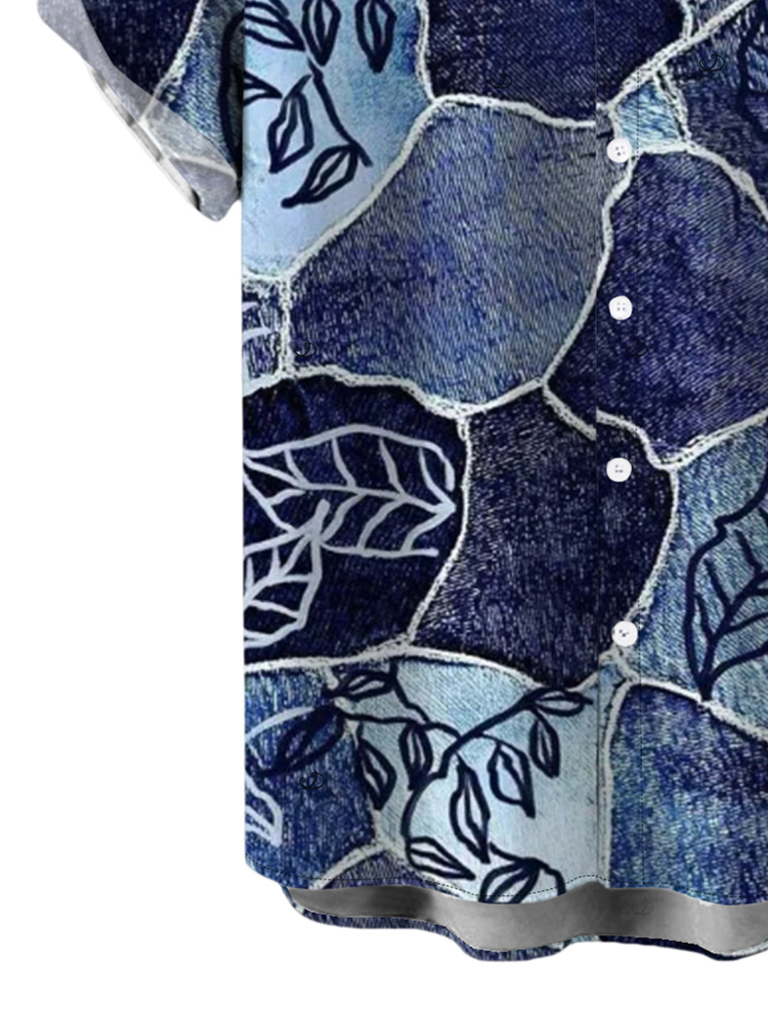 Men's Faux Denim Patchwork Leaf Print Button Up Vacation Shirt
