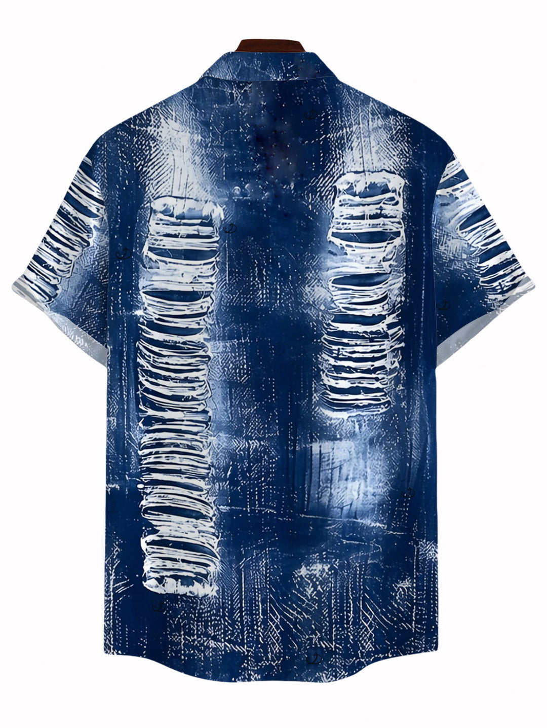 Men's Distressed Faux Denim Print Button Up Vacation Shirt