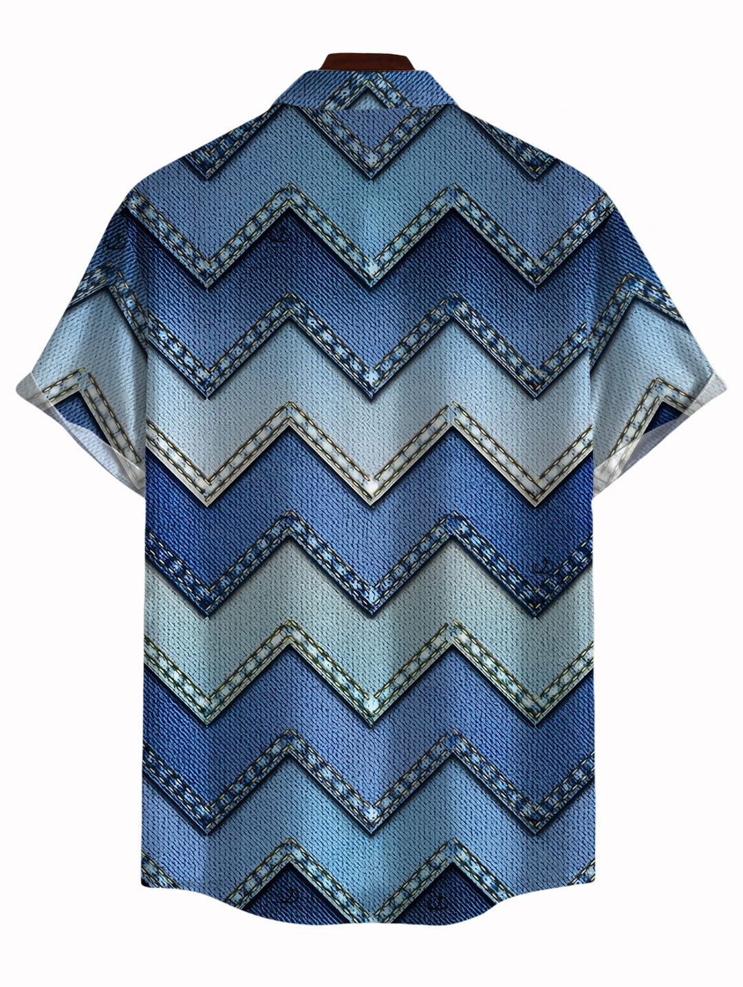 Men's Ombre Faux Denim Zig Zag Print Button Up Vintage Shirt