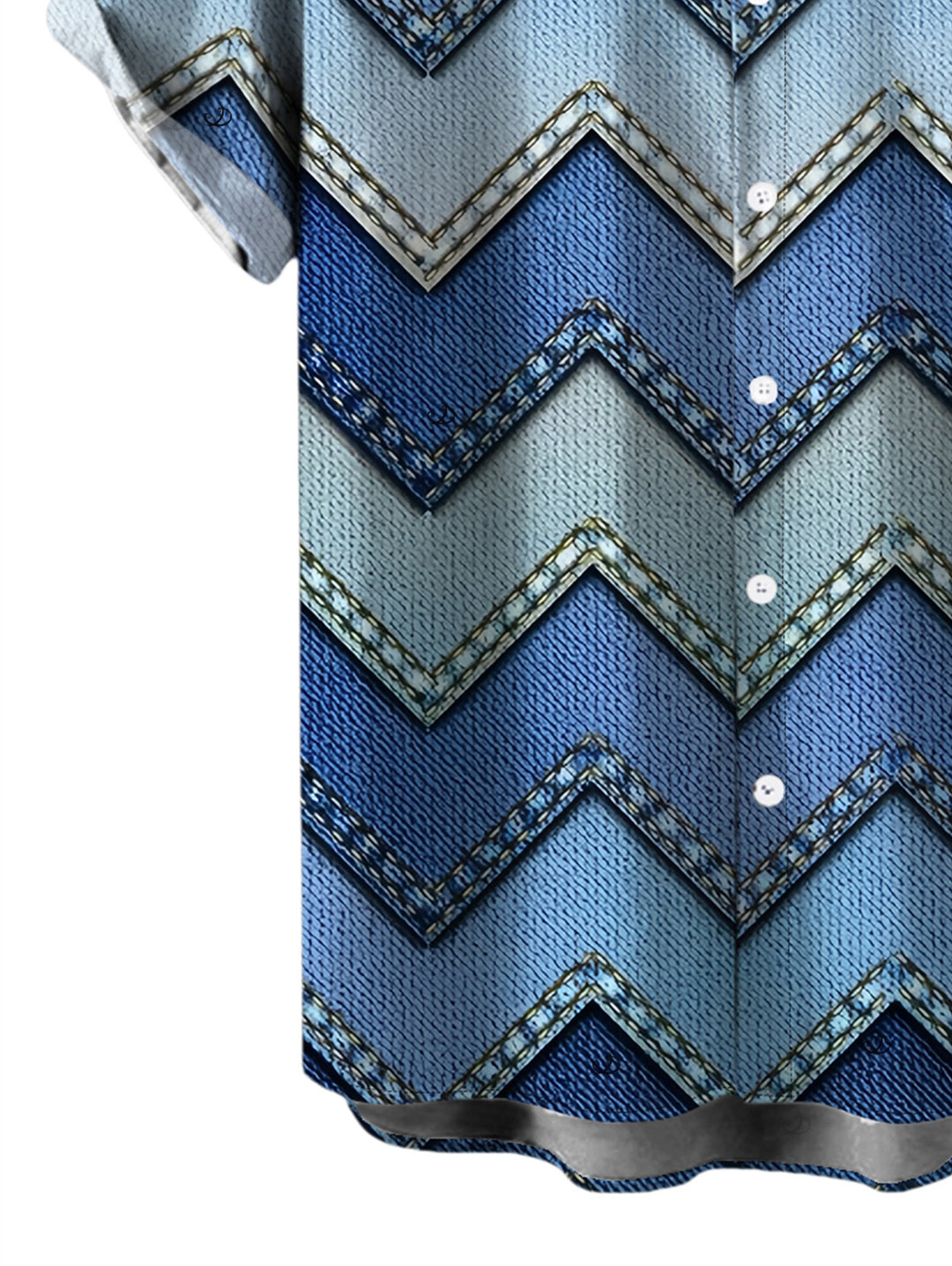 Men's Ombre Faux Denim Zig Zag Print Button Up Vintage Shirt