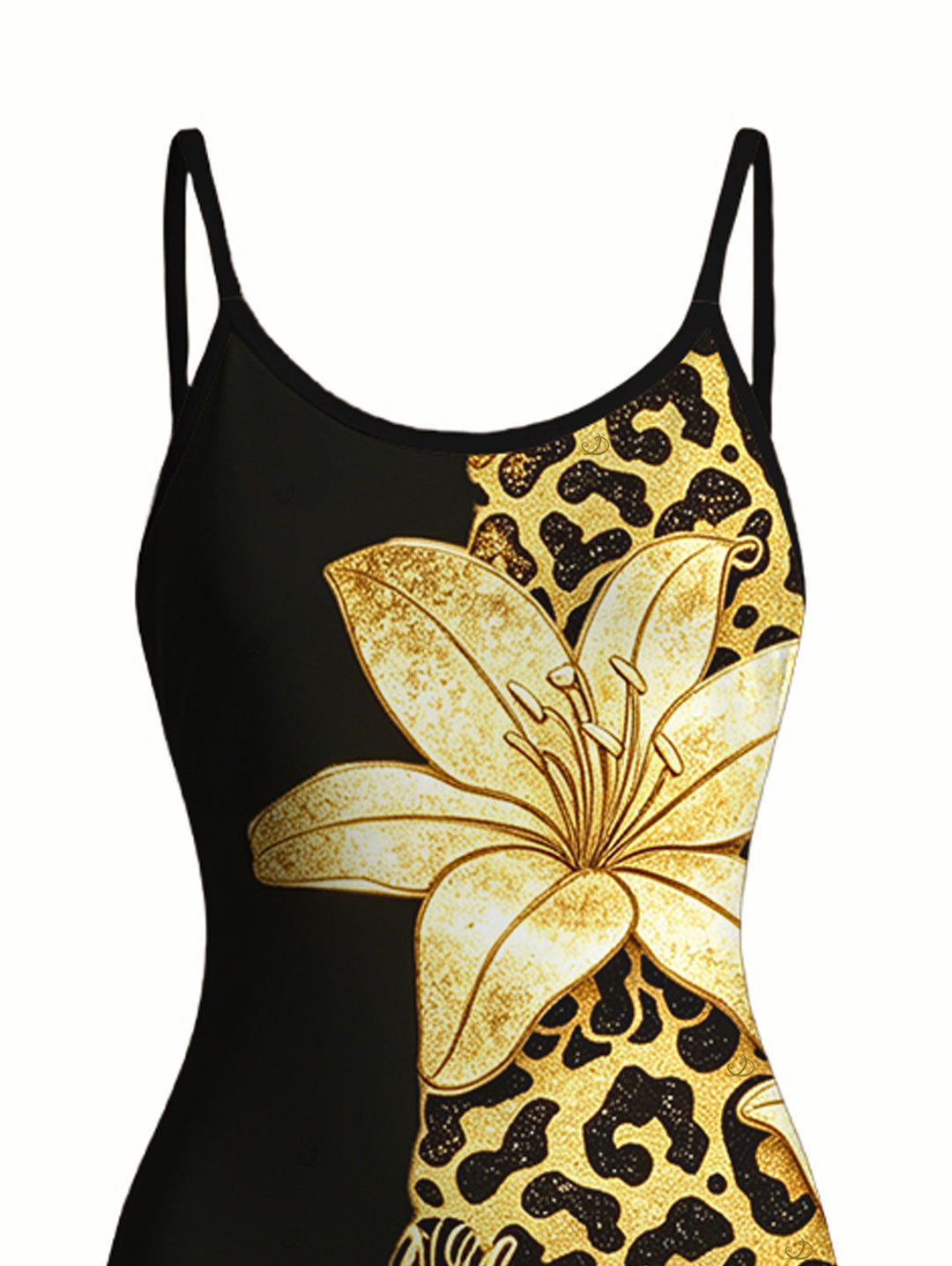 Contract Color Lily Floral Leopard Print Spaghetti Strap Maxi Bodycon Vacation Dress
