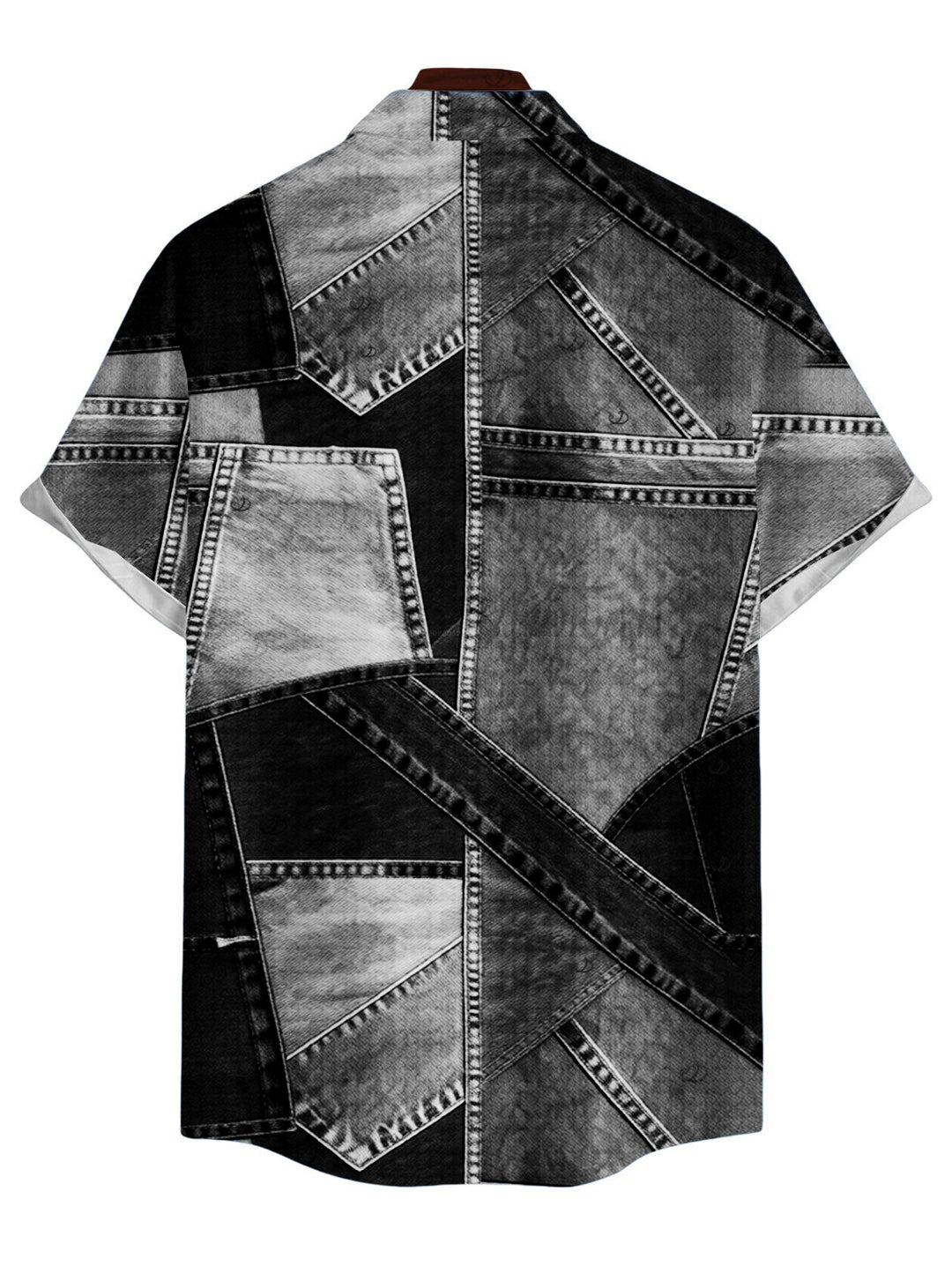 Men's Faux Denim Patchwork Print Button Up Casual Shirt