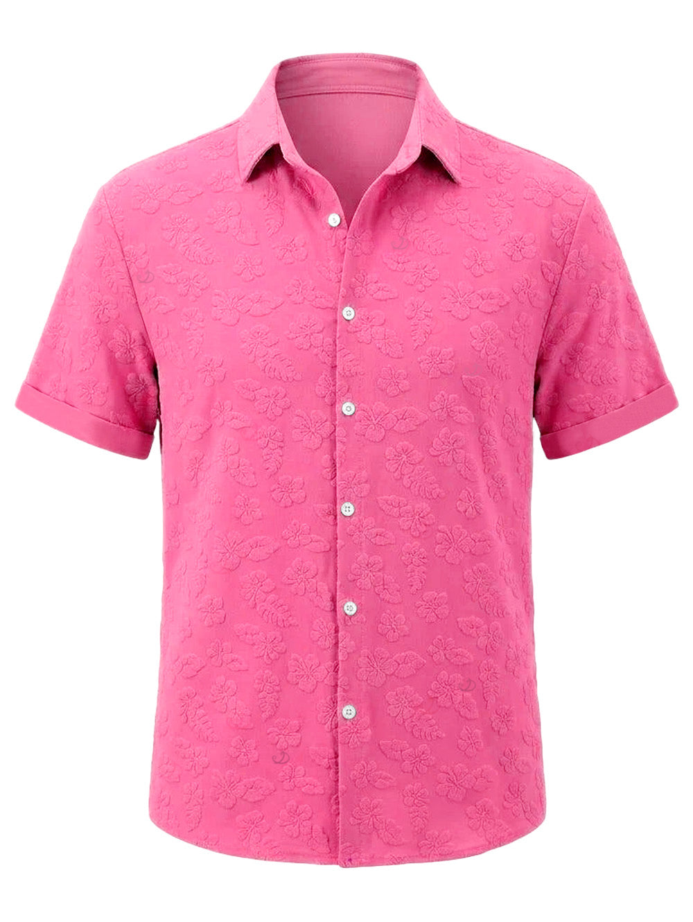 Men's Floral Leaf Textured Jacquard Print Button Up Vacation Shirt