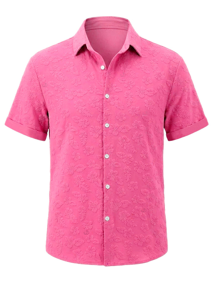 Men's Floral Leaf Textured Jacquard Print Button Up Vacation Shirt