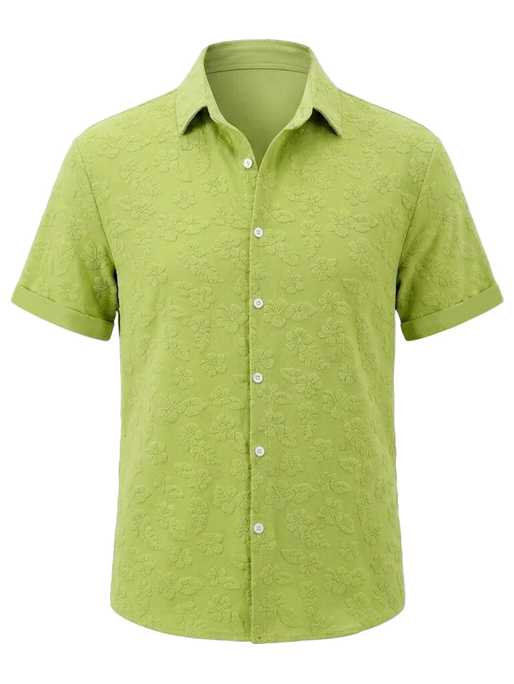 Men's Floral Leaf Textured Jacquard Print Button Up Vacation Shirt