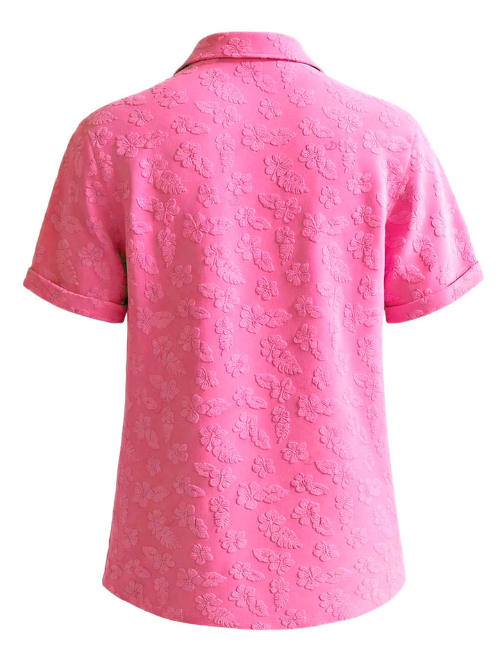 Men's Floral Leaf Textured Jacquard Print Button Up Vacation Shirt