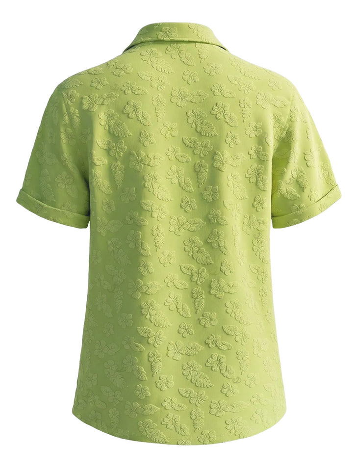 Men's Floral Leaf Textured Jacquard Print Button Up Vacation Shirt