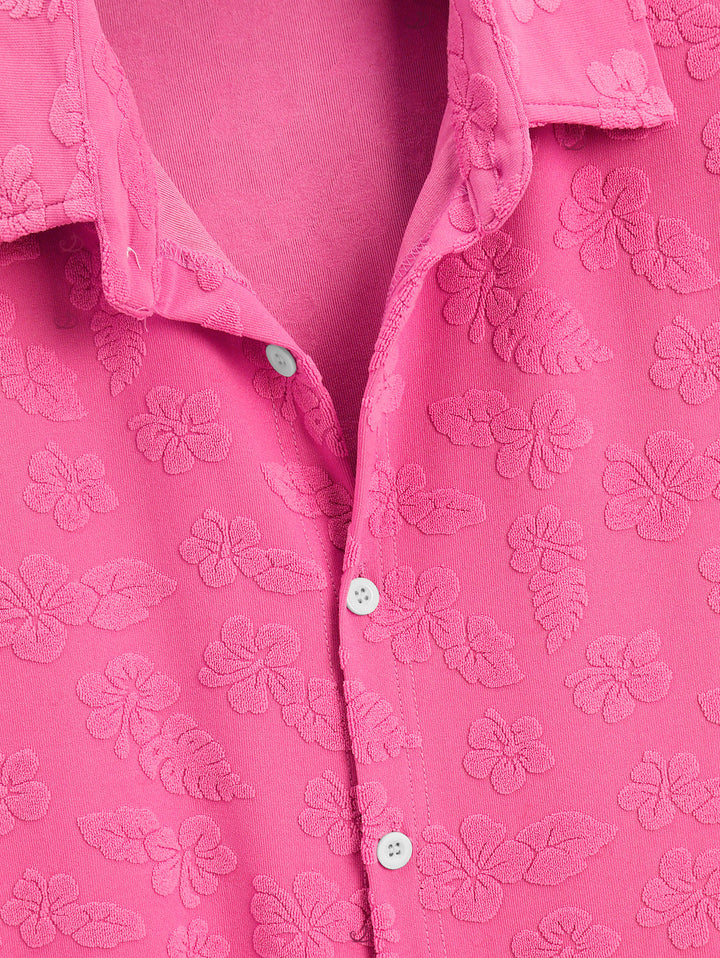 Men's Floral Leaf Textured Jacquard Print Button Up Vacation Shirt