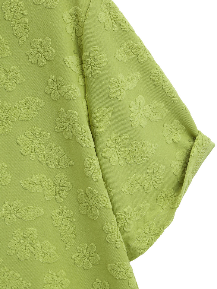 Men's Floral Leaf Textured Jacquard Print Button Up Vacation Shirt