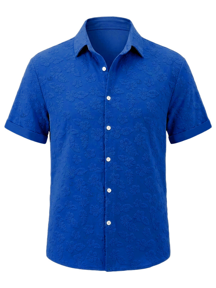 Men's Floral Leaf Textured Jacquard Print Button Up Vacation Shirt