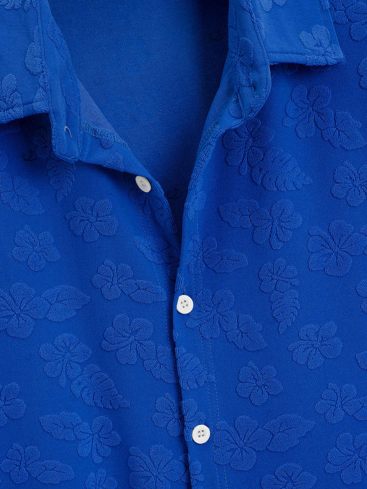 Men's Floral Leaf Textured Jacquard Print Button Up Vacation Shirt