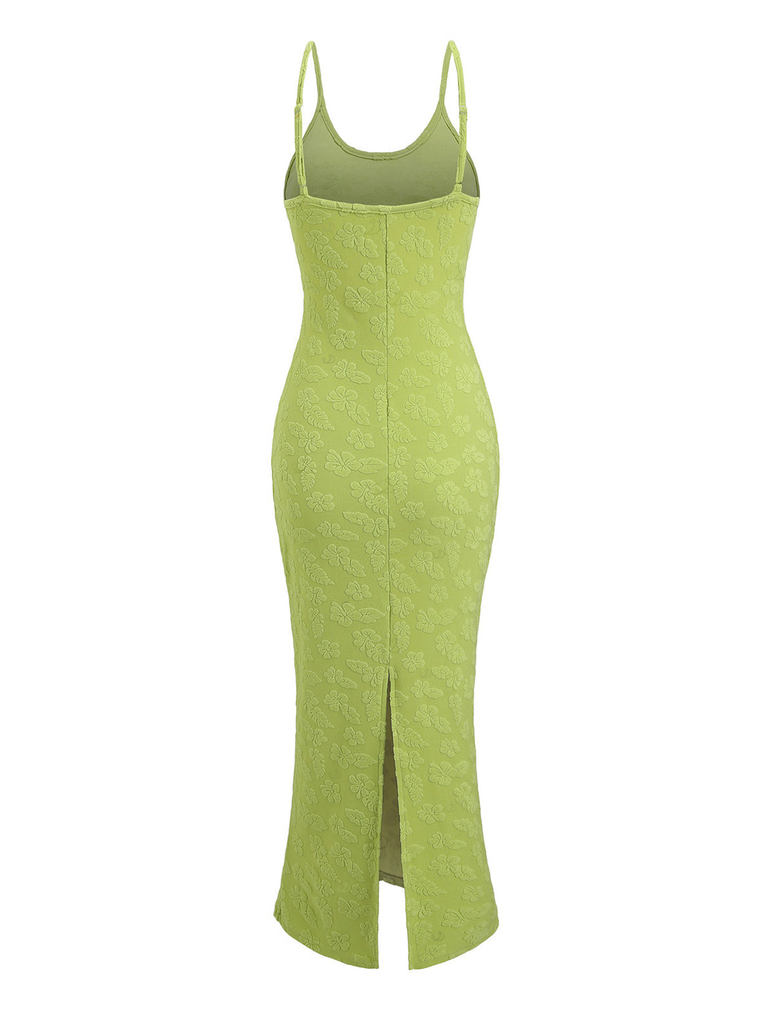 Floral Leaf Textured Jacquard Print Spaghetti Strap Maxi Bodycon Vacation Dress