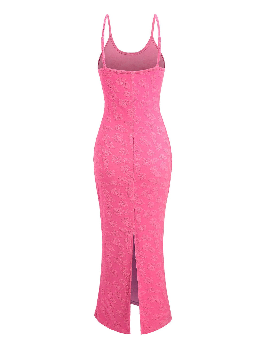 Floral Leaf Textured Jacquard Print Spaghetti Strap Maxi Bodycon Vacation Dress