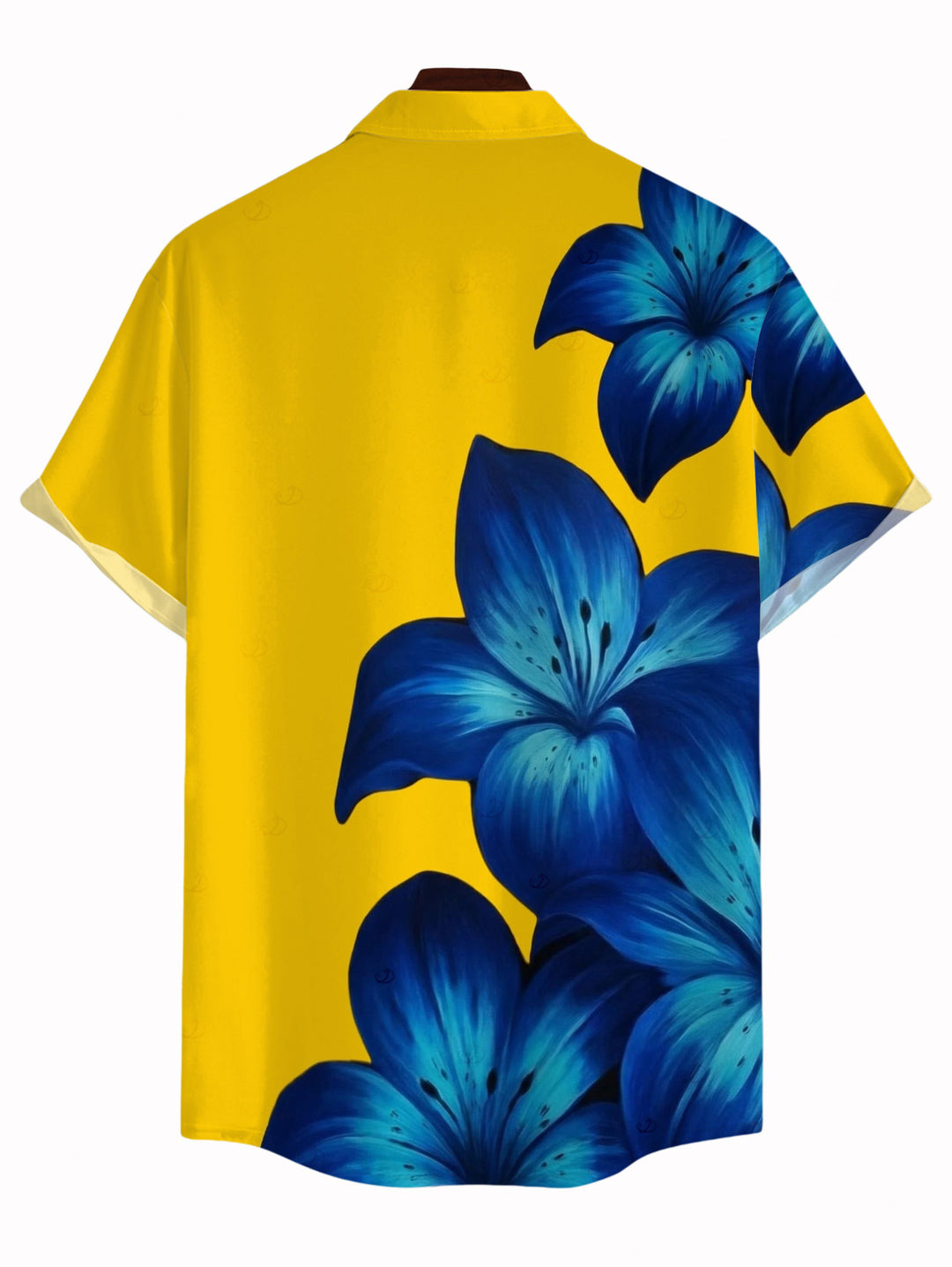 Men's Yellow Base Lily Floral Print Button Up Vacation Shirt
