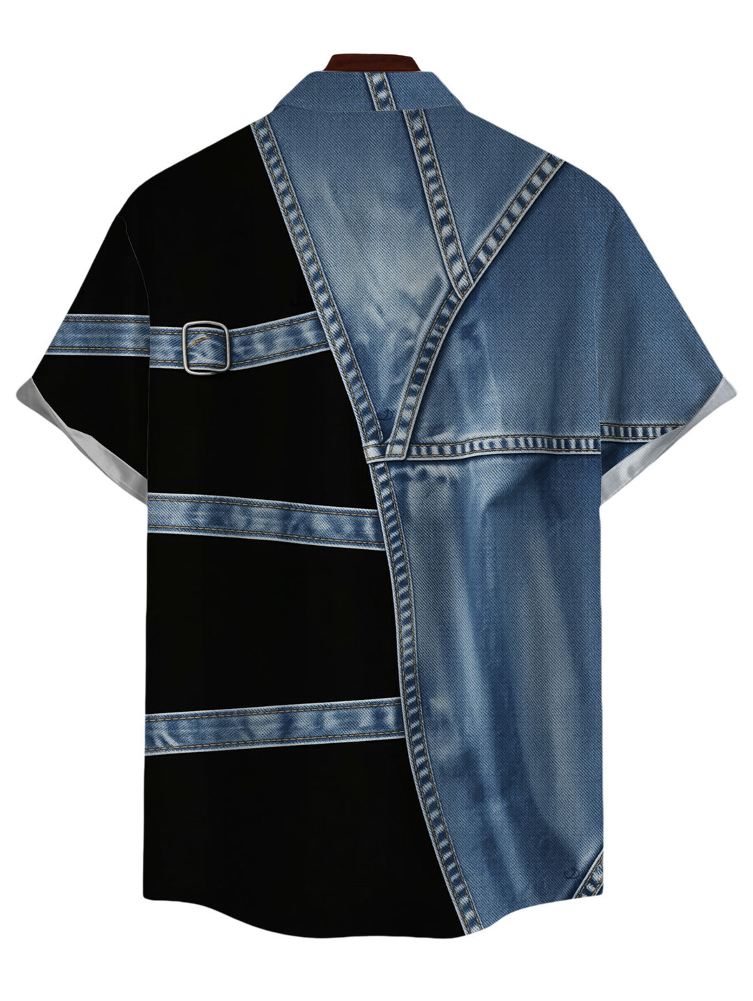 Men's Faux Denim Colorblock Print Button Up Shirt