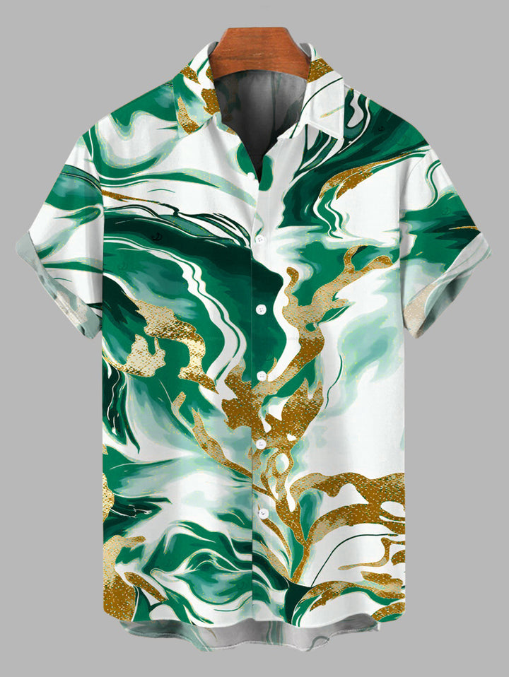 Men's Marble Fluid Swirl Tie Dye Print Button Up Vacation Shirt