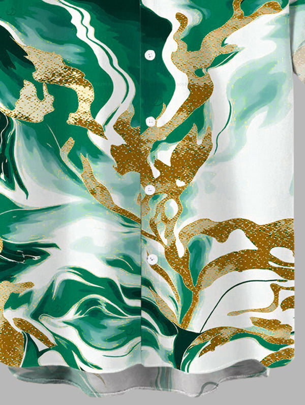 Men's Marble Fluid Swirl Tie Dye Print Button Up Vacation Shirt