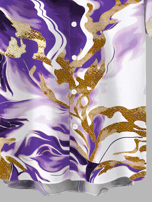 Men's Marble Fluid Swirl Tie Dye Print Button Up Vacation Shirt