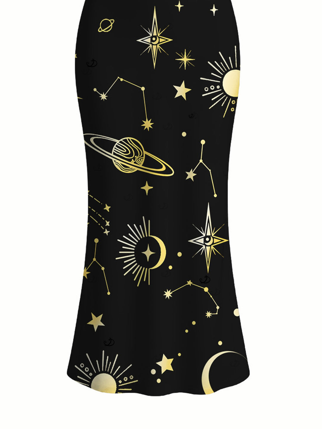 Celestial Sun Moon Planet Print Spaghetti Strap Maxi Bodycon Vacation Dress