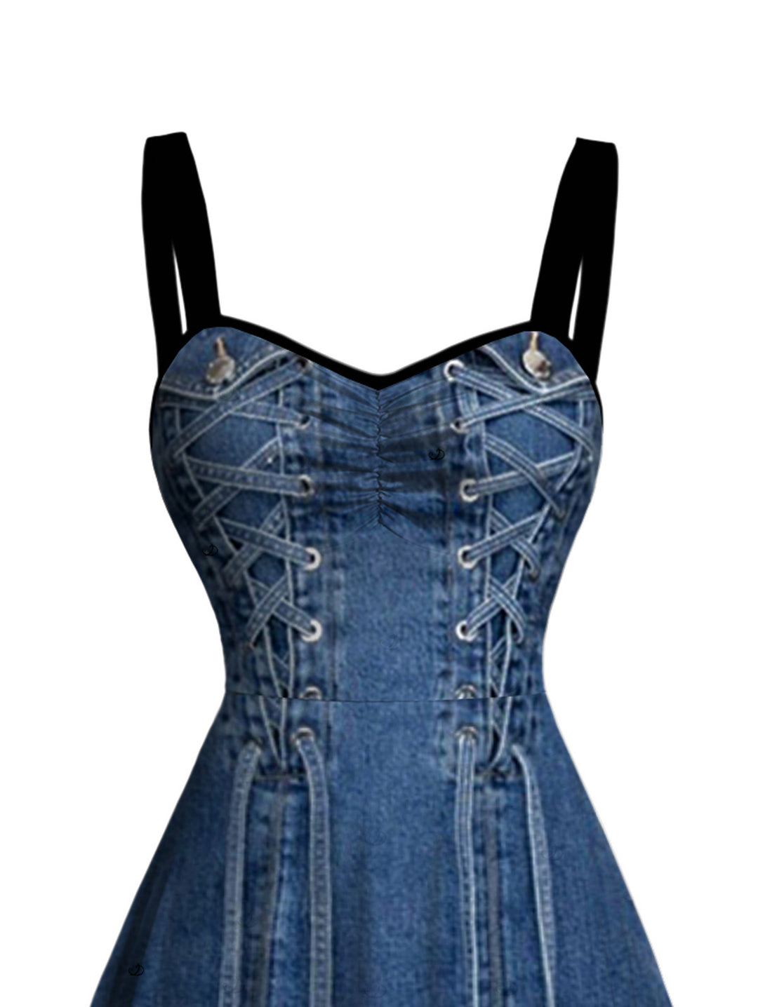 Vintage Faux Denim Print Sweetheart Neck Ruched Bust Mini Dress