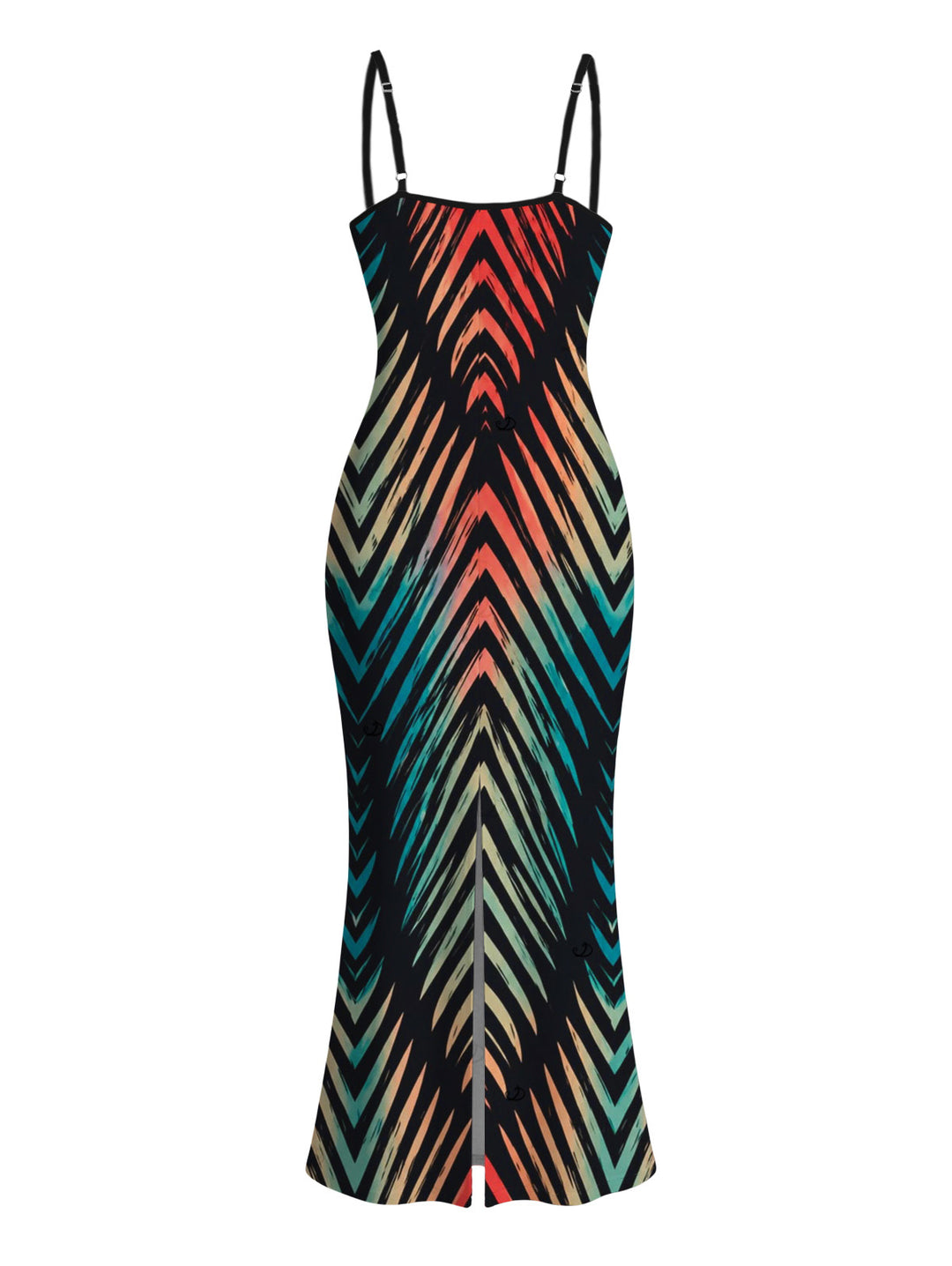 Vintage Ombre Zig Zag Print Spaghetti Strap Maxi Bodycon Vacation Dress