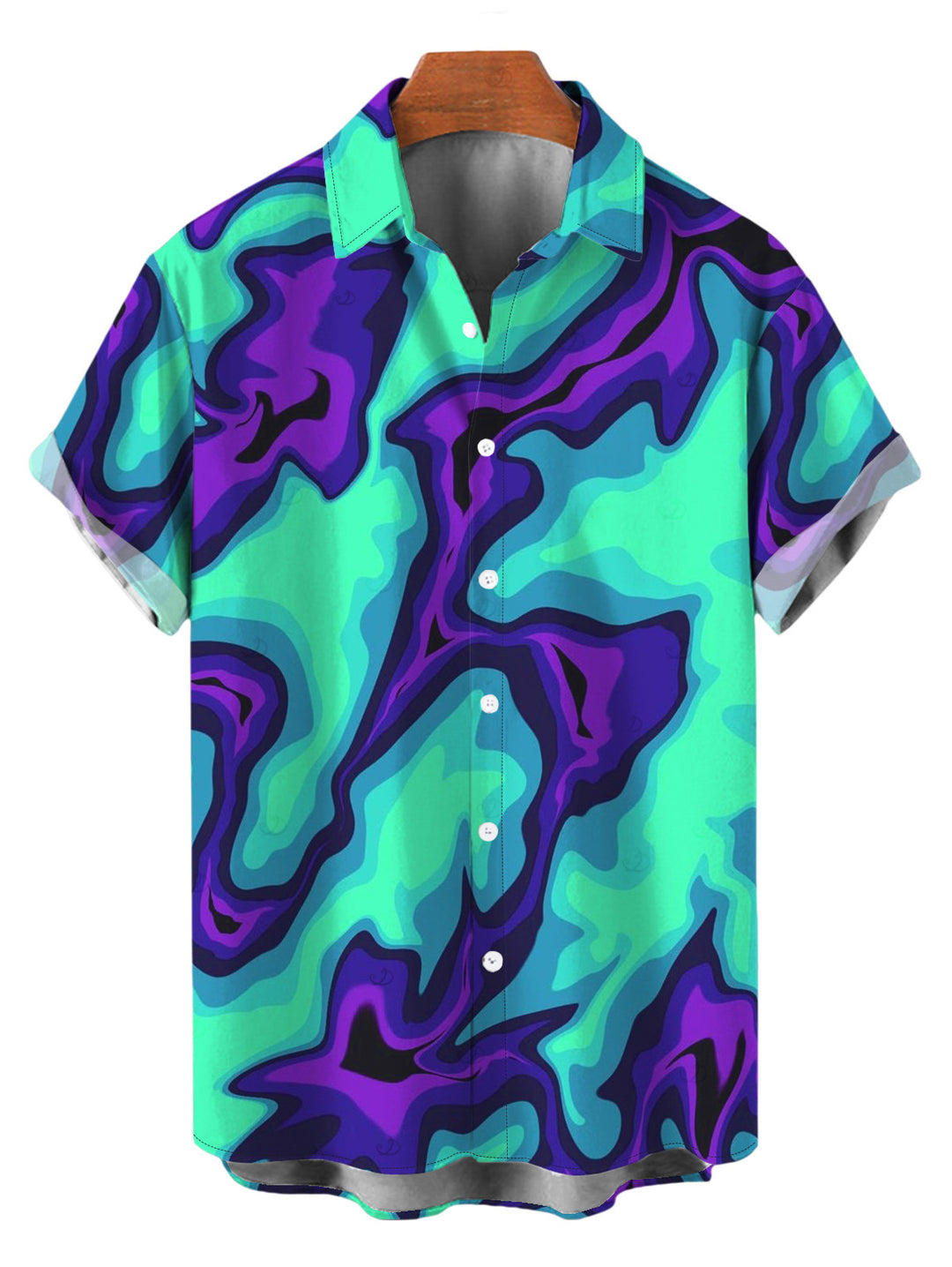 Men's Colorblock Fluid Swirl Ombre Print Button Up Cyberpunk Shirt