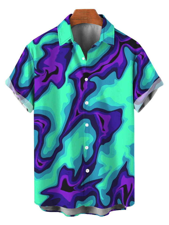Men's Colorblock Fluid Swirl Ombre Print Button Up Cyberpunk Shirt