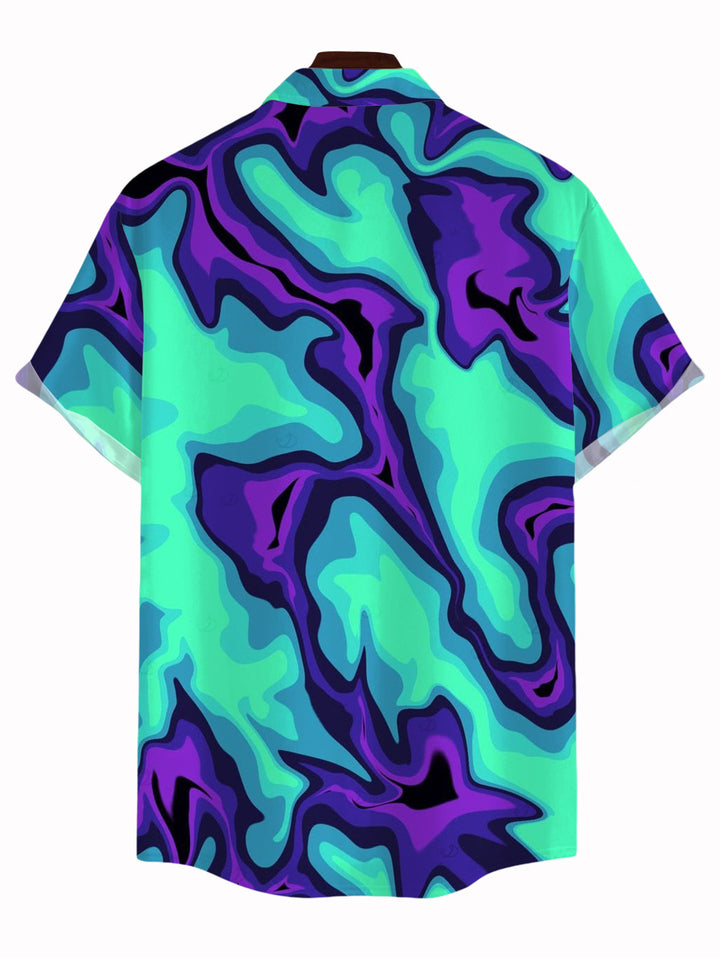 Men's Colorblock Fluid Swirl Ombre Print Button Up Cyberpunk Shirt