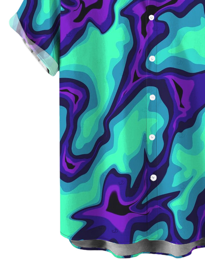 Men's Colorblock Fluid Swirl Ombre Print Button Up Cyberpunk Shirt