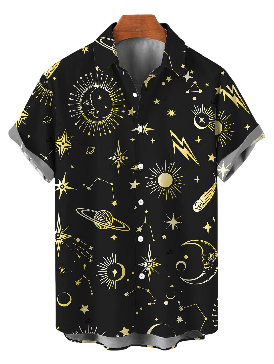 Men's Celestial Sun Moon Planet Print Button Up Vacation Shirt