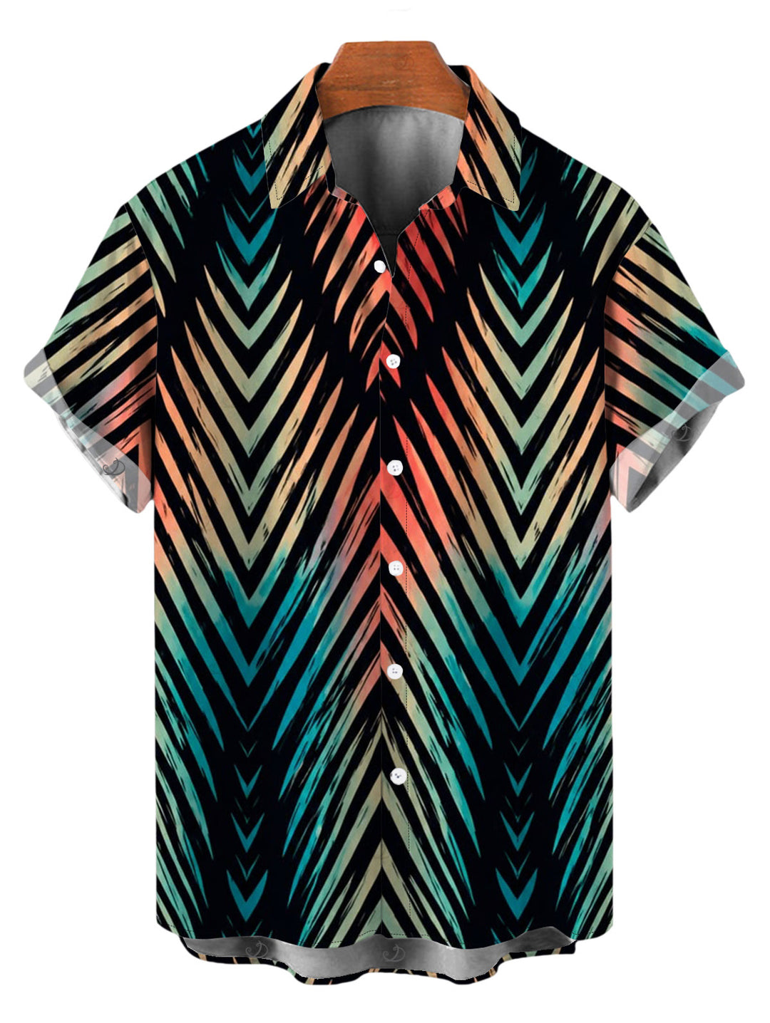 Men's Vintage Ombre Zig Zag Print Button Up Vacation Shirt