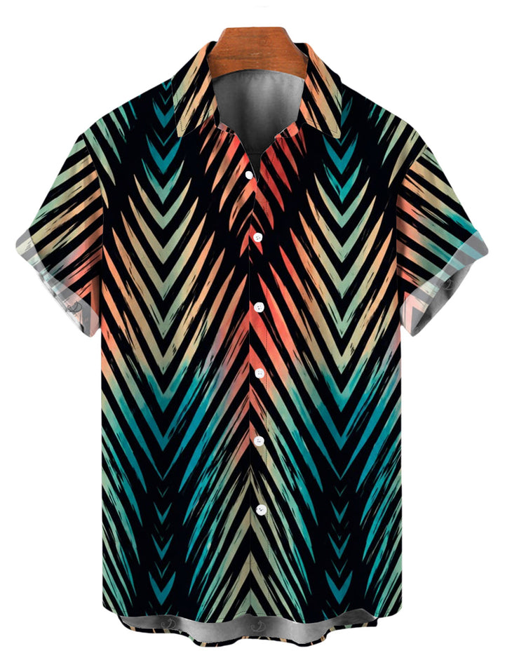 Men's Vintage Ombre Zig Zag Print Button Up Vacation Shirt