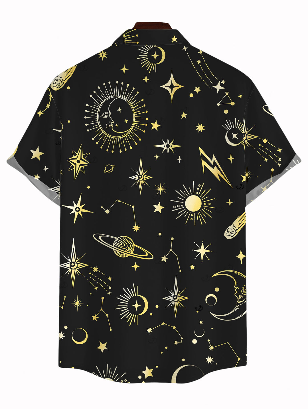 Men's Celestial Sun Moon Planet Print Button Up Vacation Shirt