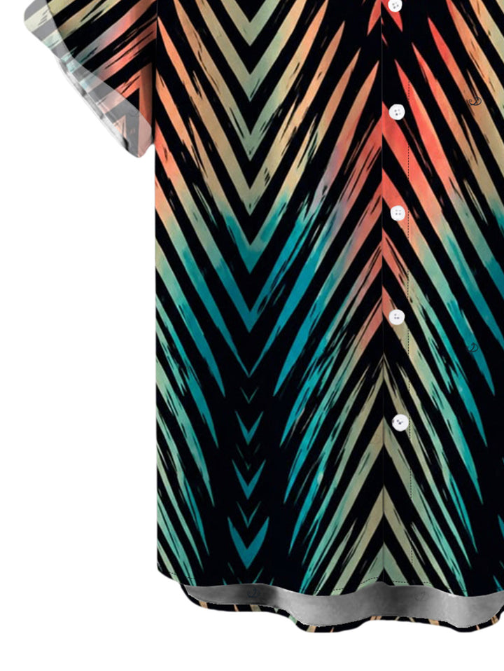 Men's Vintage Ombre Zig Zag Print Button Up Vacation Shirt