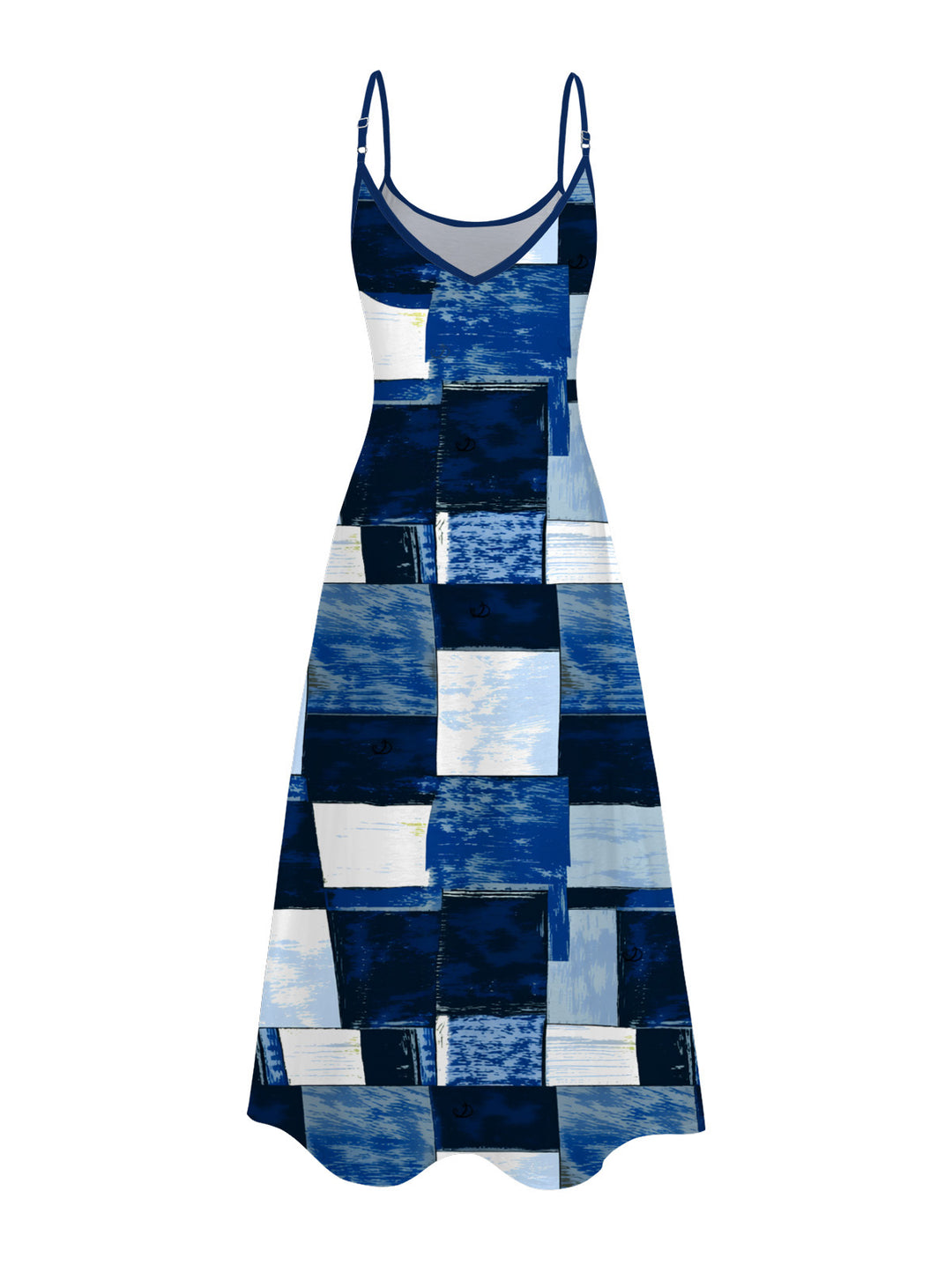 Oil Painting Geometric Patchwork Print Pocket Spaghetti Strap Vacation Dress