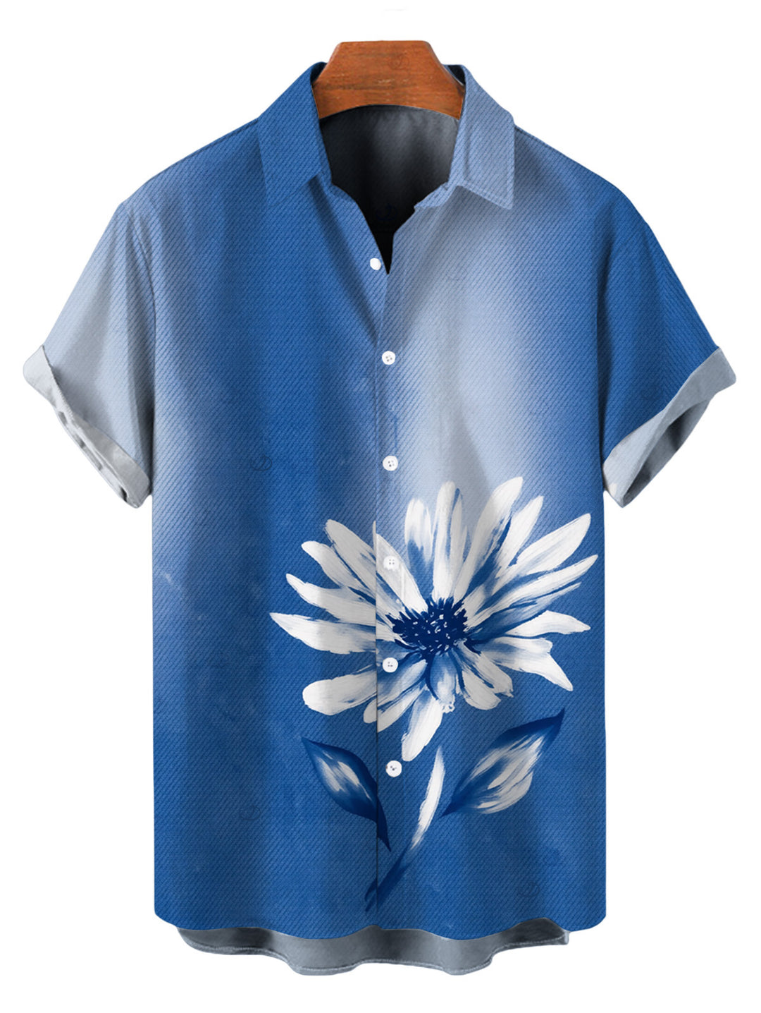 Men's Ombre Ink Painting Daisy Print Button Up Vacation Shirt