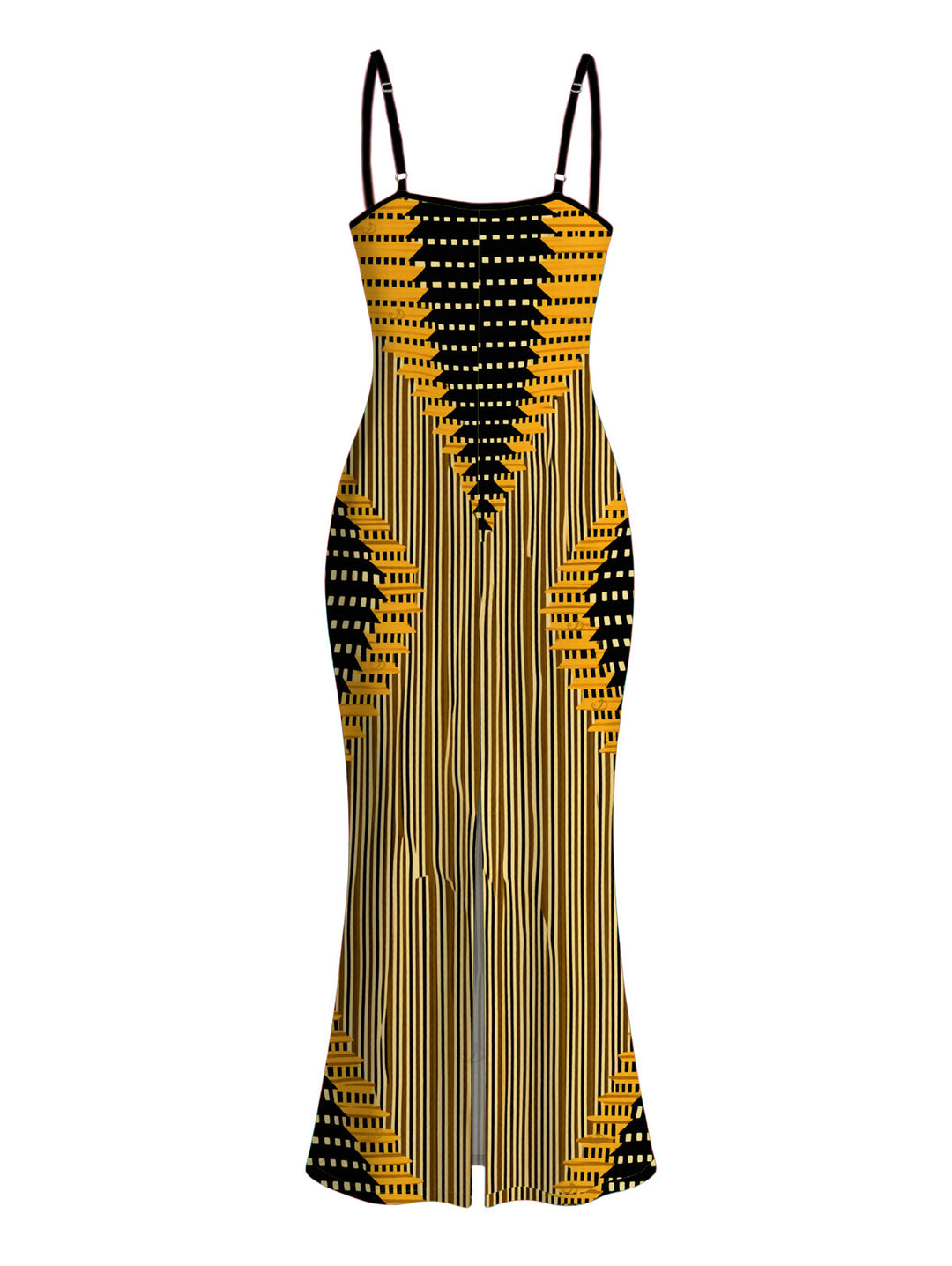 Colorblock Geometric Ethnic Print Spaghetti Strap Maxi Bodycon Bohemian Dress