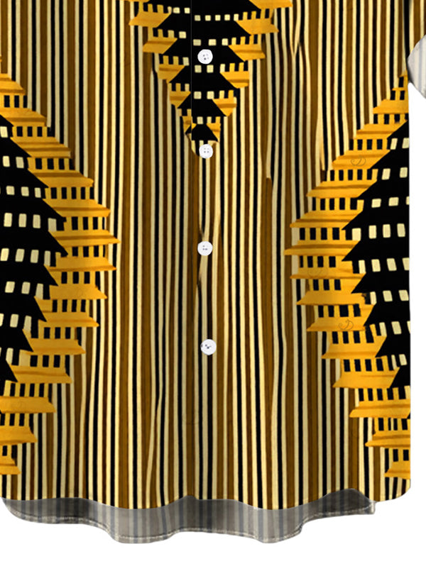 Men's Colorblock Geometric Ethnic Print Button Up Bohemian Shirt