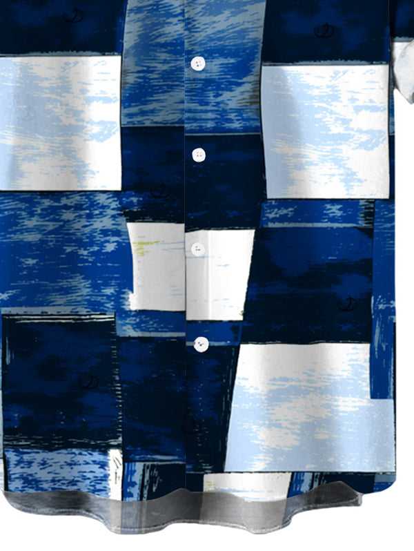 Men's Oil Painting Geometric Patchwork Print Button Up Vacation Shirt