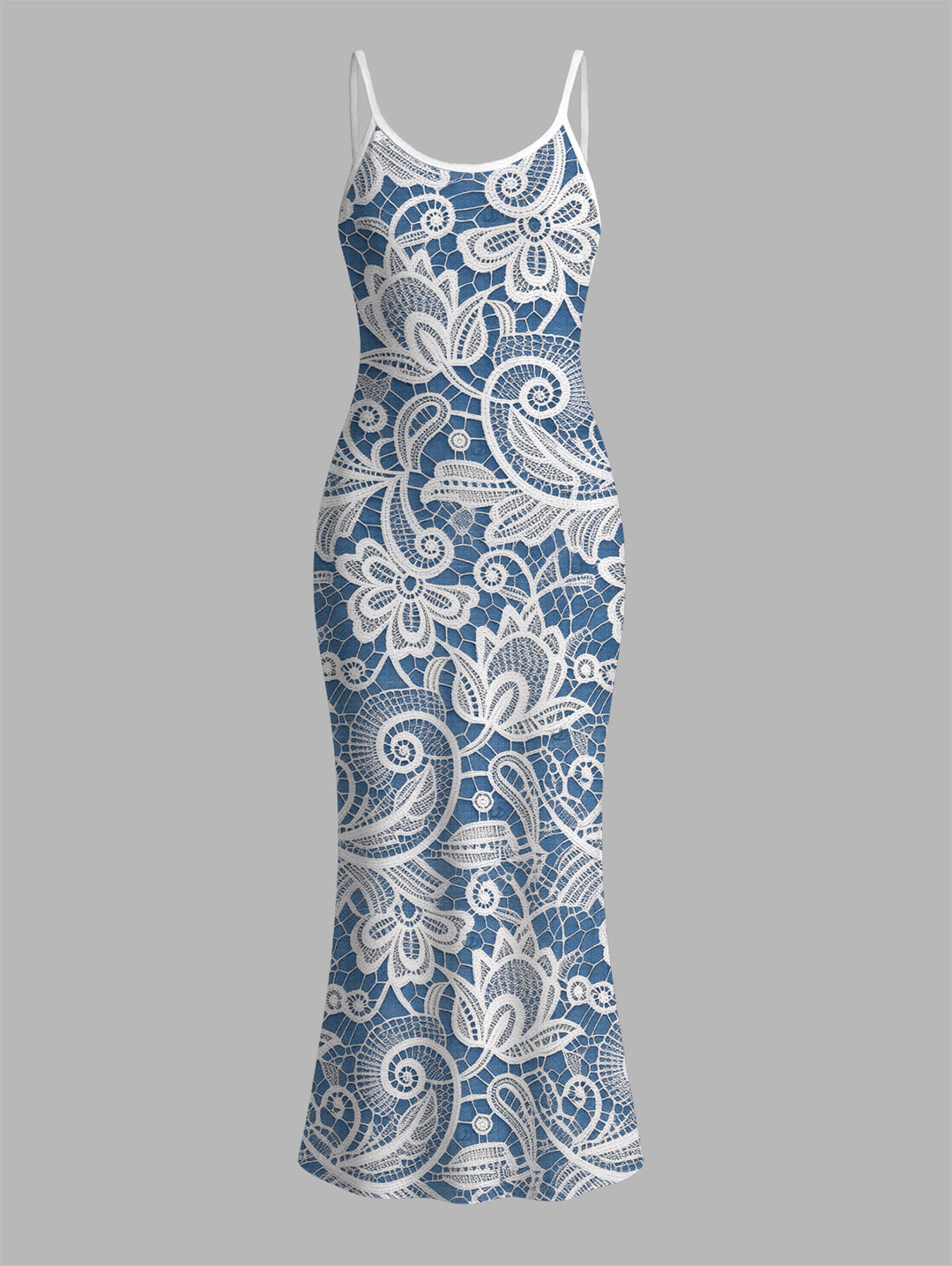 Floral Lace Panel Spaghetti Strap Maxi Bodycon Elegant Dress