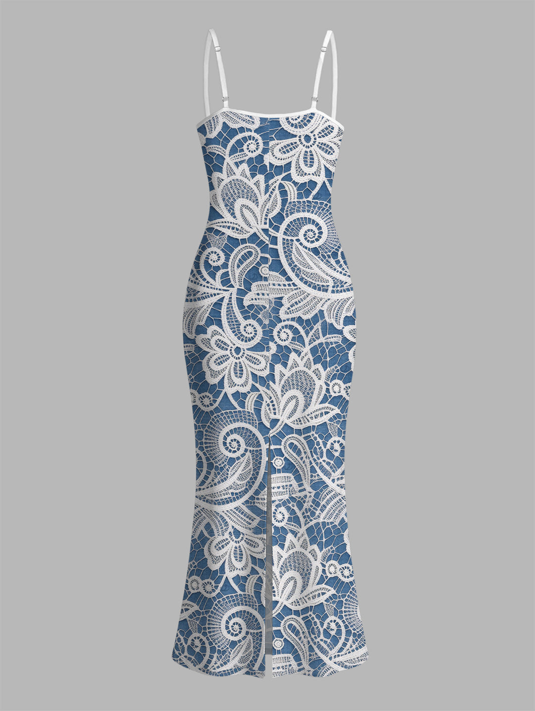 Floral Lace Panel Spaghetti Strap Maxi Bodycon Elegant Dress
