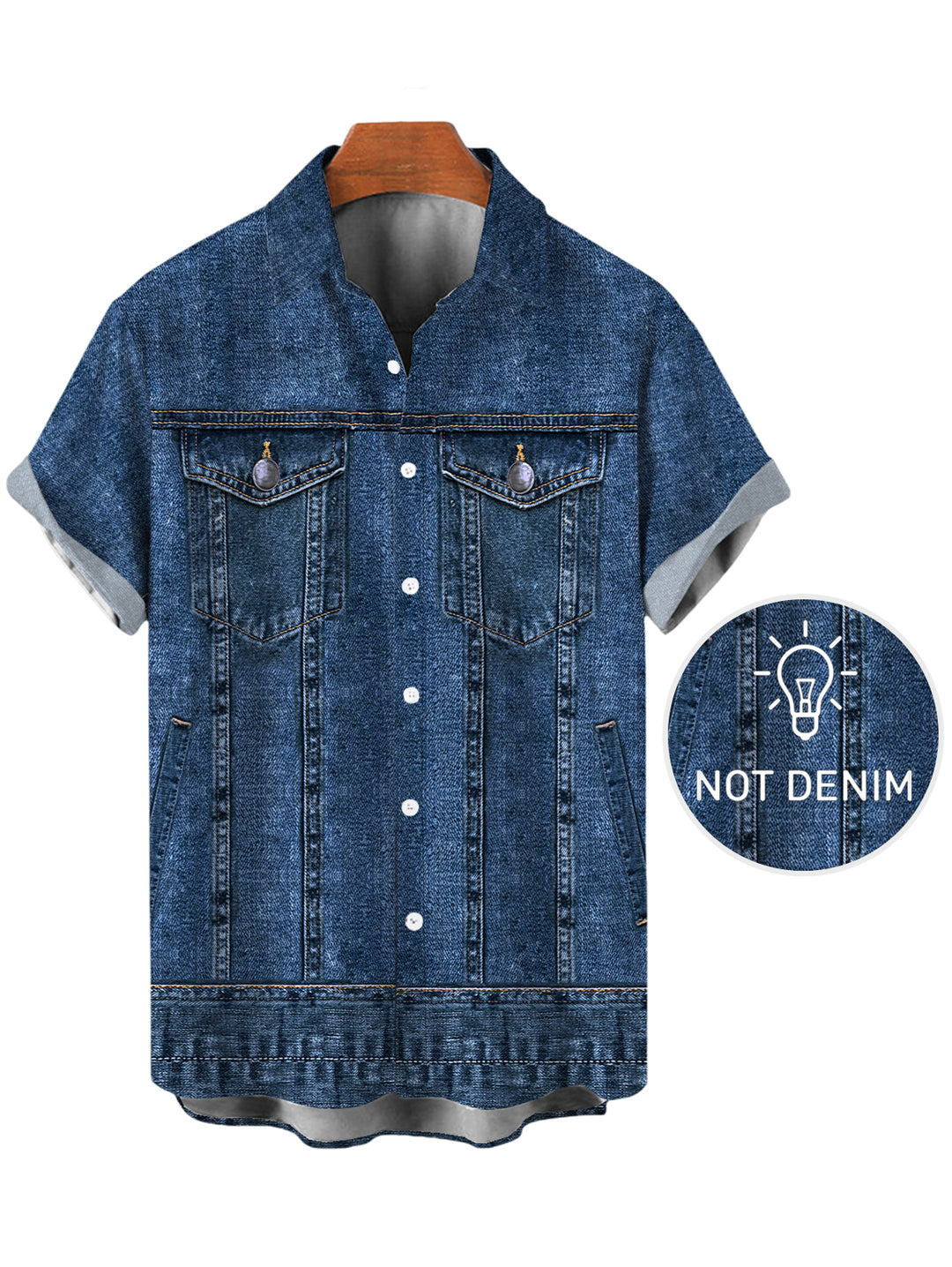 Men's Vintage Faux Denim Print Button Up Casual Shirt