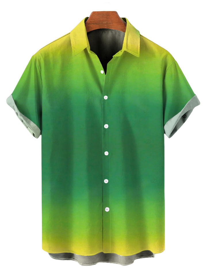 Men's Neon Ombre Print Button Up Vacation Shirt
