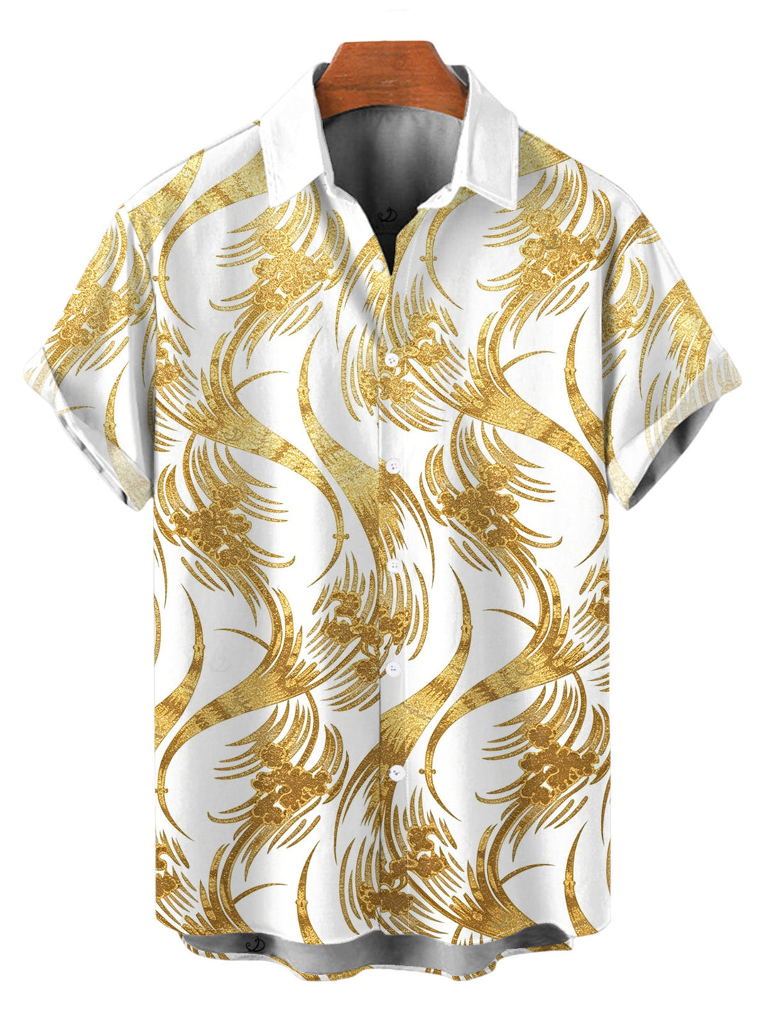 Men's Metallic Gold Phoenix Print Button Up Vacation Shirt